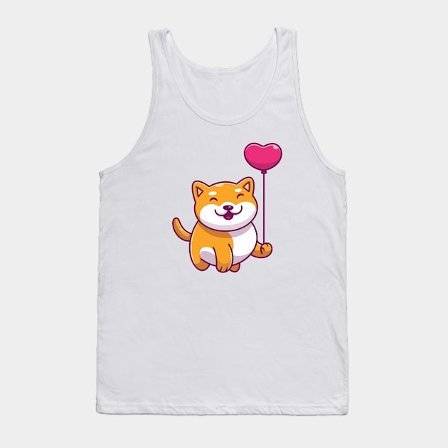 Cute shiba inu holding love ballon cartoon Tank Top by Catalyst Labs